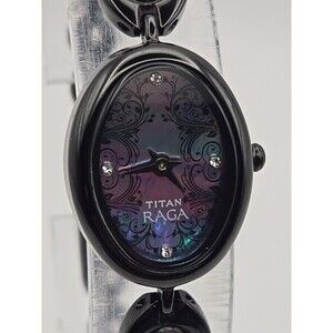 Titan Raga 2511NAB Womens MOP Dial Black Oval Bracelet Watch New Battery Dainty